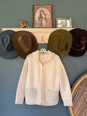 Handmade vintage 1970s ivory Cream Knit Zip fishermans Cardigan